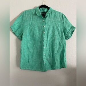 Tahari Linen Top Shirt Green Coastal Beach Resort XS